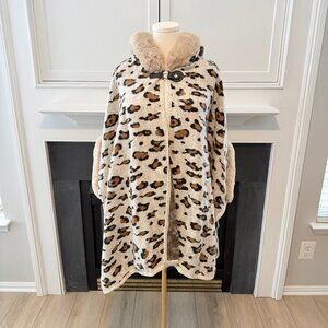 🐆 Leopard Print Faux Fur Hooded Cape | ON BLUE | One Size